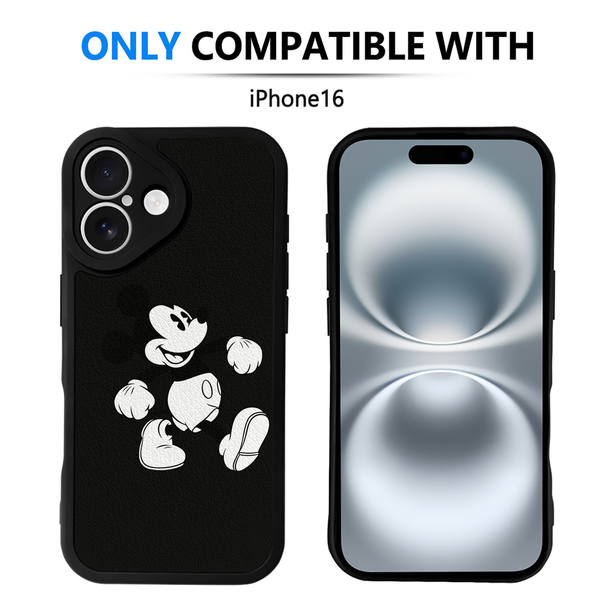 （画像用） ミッキーマウス Mickey Mouse 【iPhone 16シリーズ対応】シリコンスマホケース（レザー調） 材質：シリコン